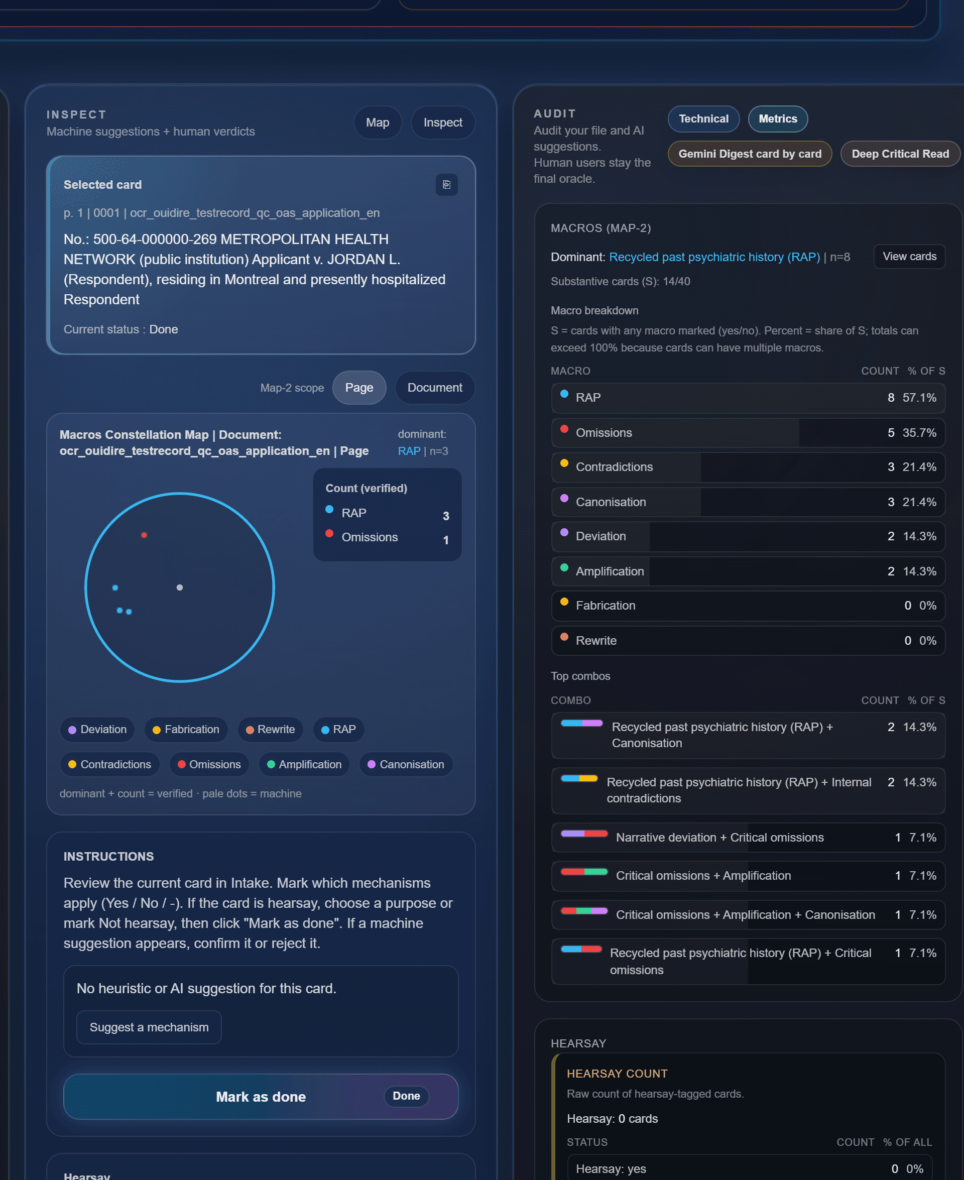 Inspect and Audit stay visible together so you can control metrics, technical status, and the constellation